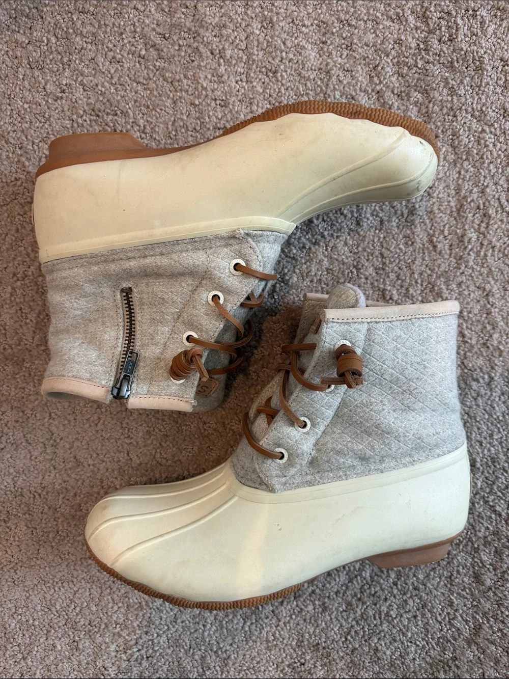 Sperry Cream and Gray Women's Waterproof Duck Boots